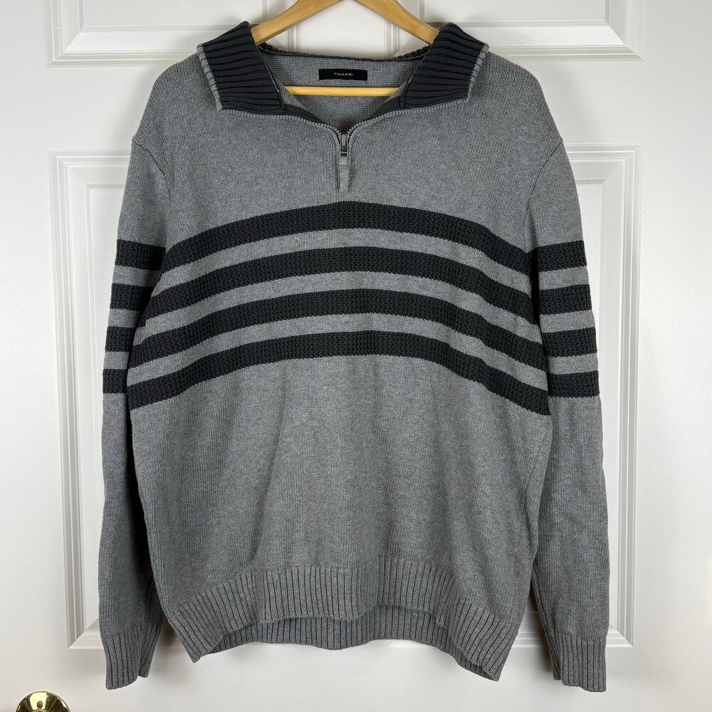 Tahari Knitted Quarter Zip Sweater Gray Classic Luxury Normcore Men's Large